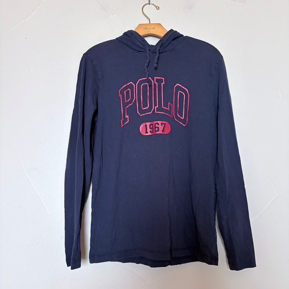Polo Ralph Lauren Other - Polo Ralph Lauren Mens Long Sleeve Hoodie T Shirt Navy Blue Red Logo 1967 Small